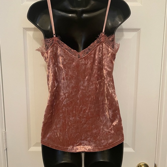 Honey Punch Crushed Velvet Top with Frayed Lace and Adjustable Straps, size S - Picture 7 of 11